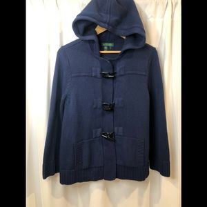 Lauren-Ralph Lauren - Navy Blue Hooded Knit Cardigan